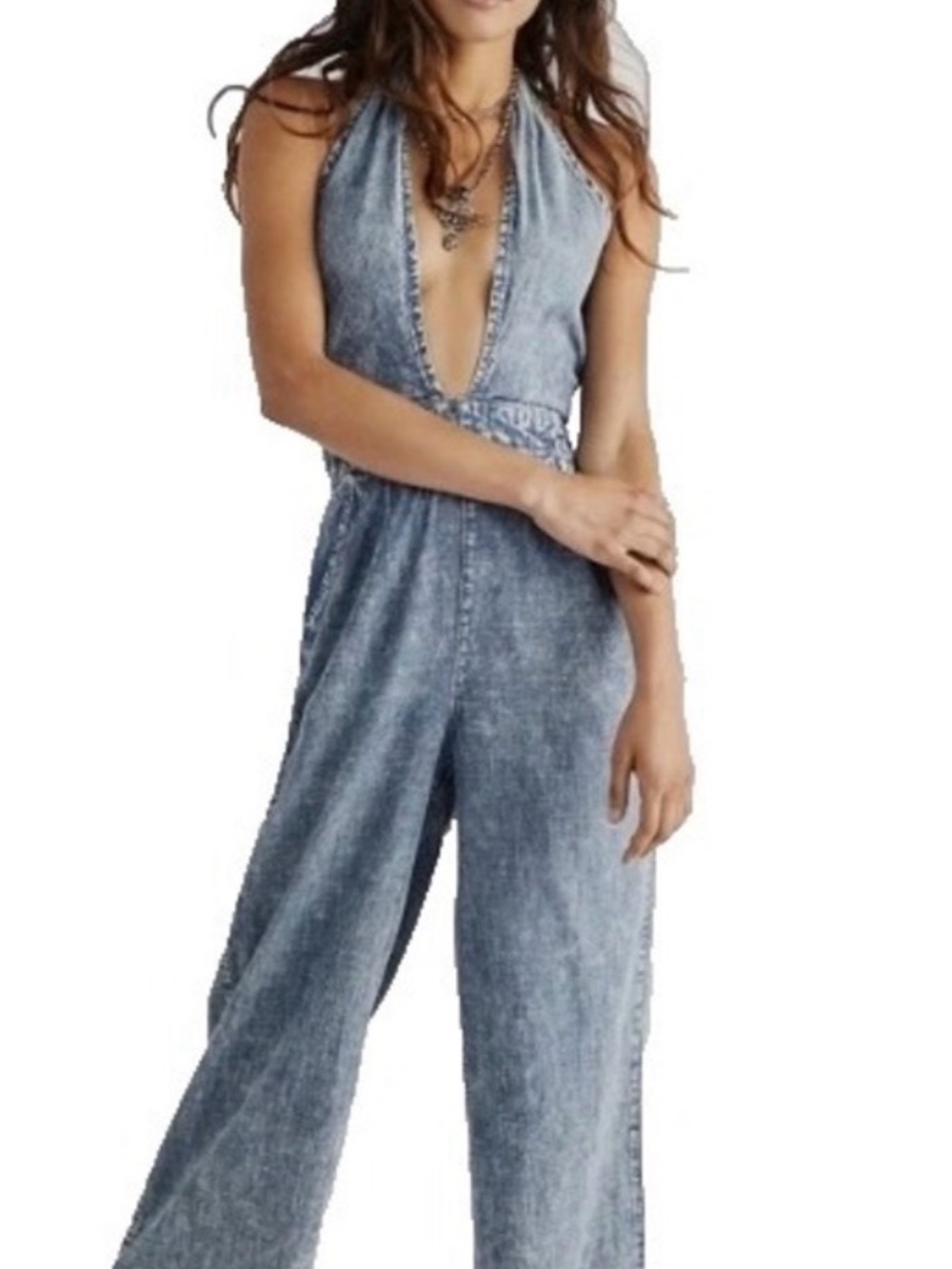 Free People We the Free Women’s Washed Denim Halter Jumpsuit - Blue